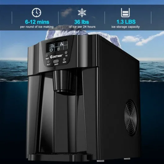 2-In-1 Ice Maker Water Dispenser 36lbs/24H LCD Display-Black