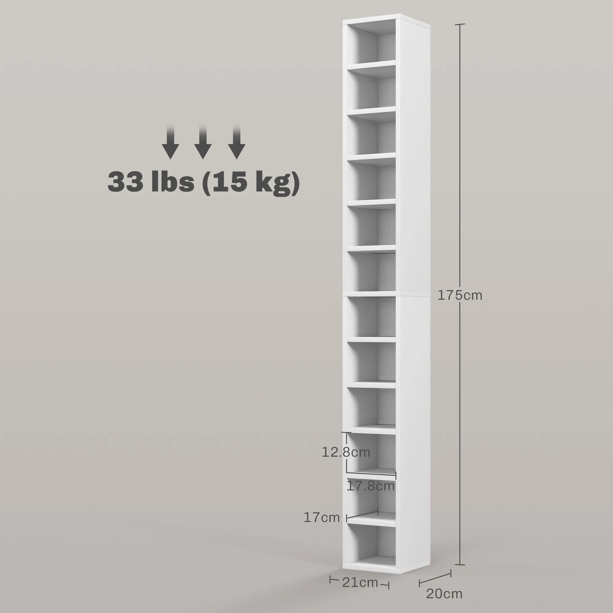 204 CD Storage Tower Tall Bookcase Bookshelf with 12 Cubes White