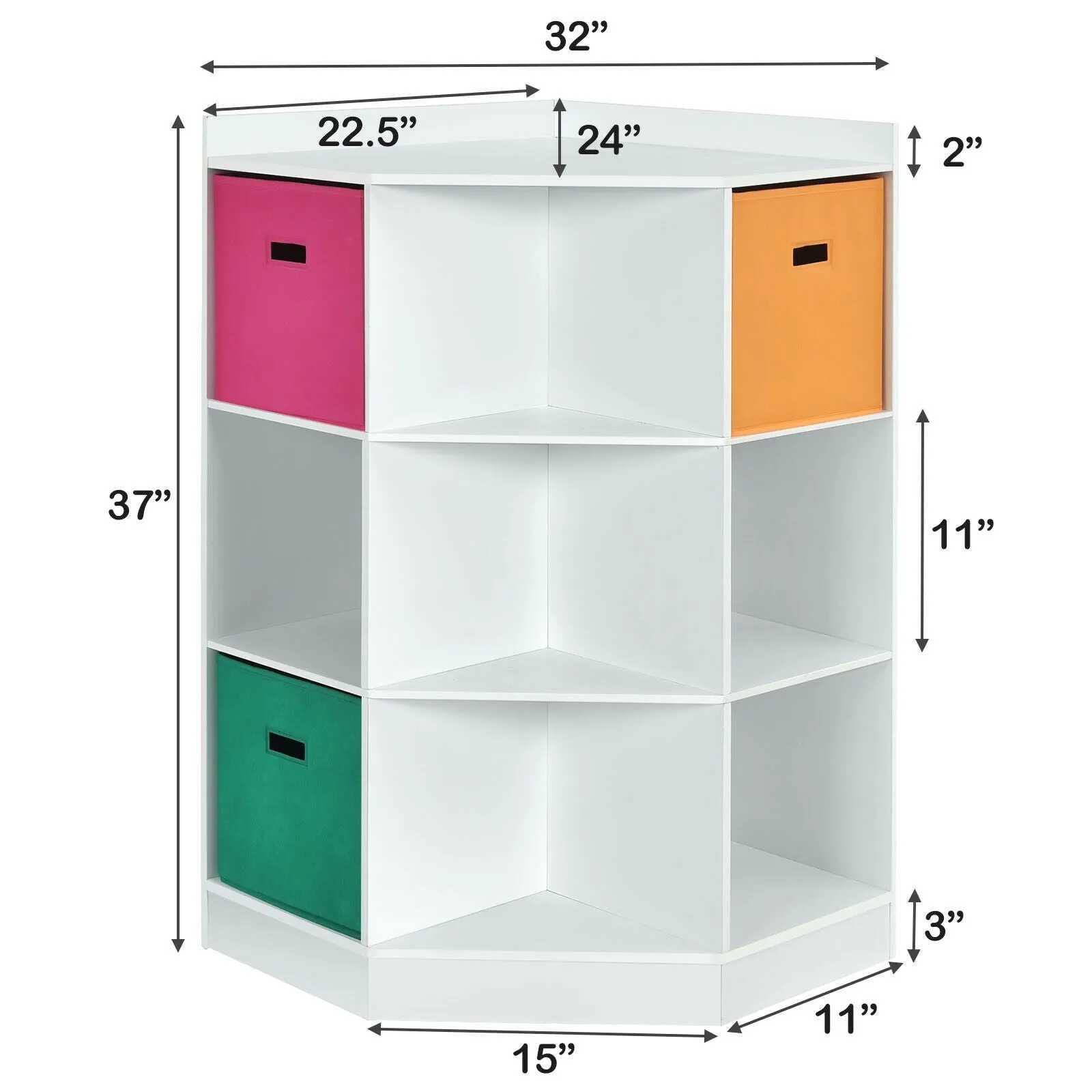 3-Tier Corner Cabinet - White