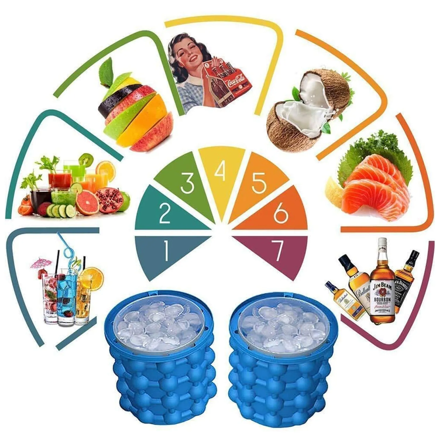 7196 Magic Silicone Ice Cube Maker Genie Space Saving Kitchen Ice Bucket Summer Beach.