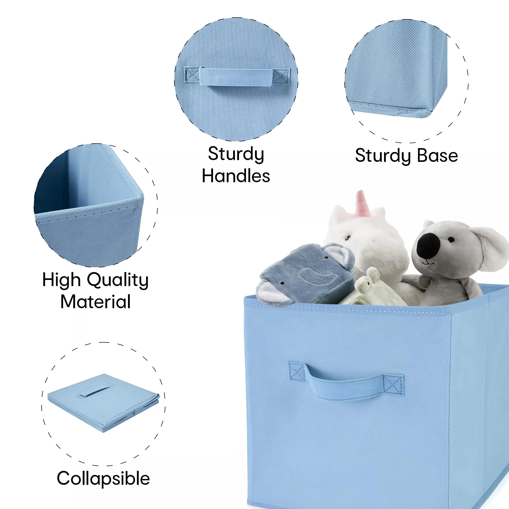 Anko Large Foldable Storage Cube In Set Of 6 |Organizer Basket | Ideal Collapsible Storage Cubes For Home Organiser Kids Toys Box And Wardrobe Clothes Stacker| Blue | 28.1cm L X 27.9cm W X 27.1cm H