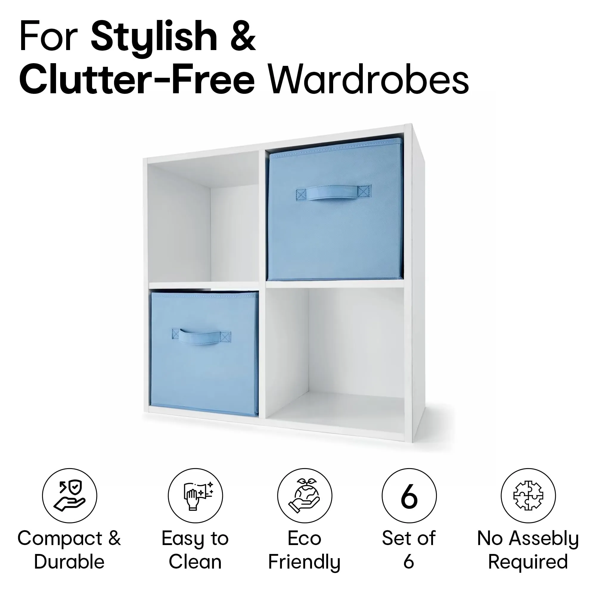 Anko Large Foldable Storage Cube In Set Of 6 |Organizer Basket | Ideal Collapsible Storage Cubes For Home Organiser Kids Toys Box And Wardrobe Clothes Stacker| Blue | 28.1cm L X 27.9cm W X 27.1cm H