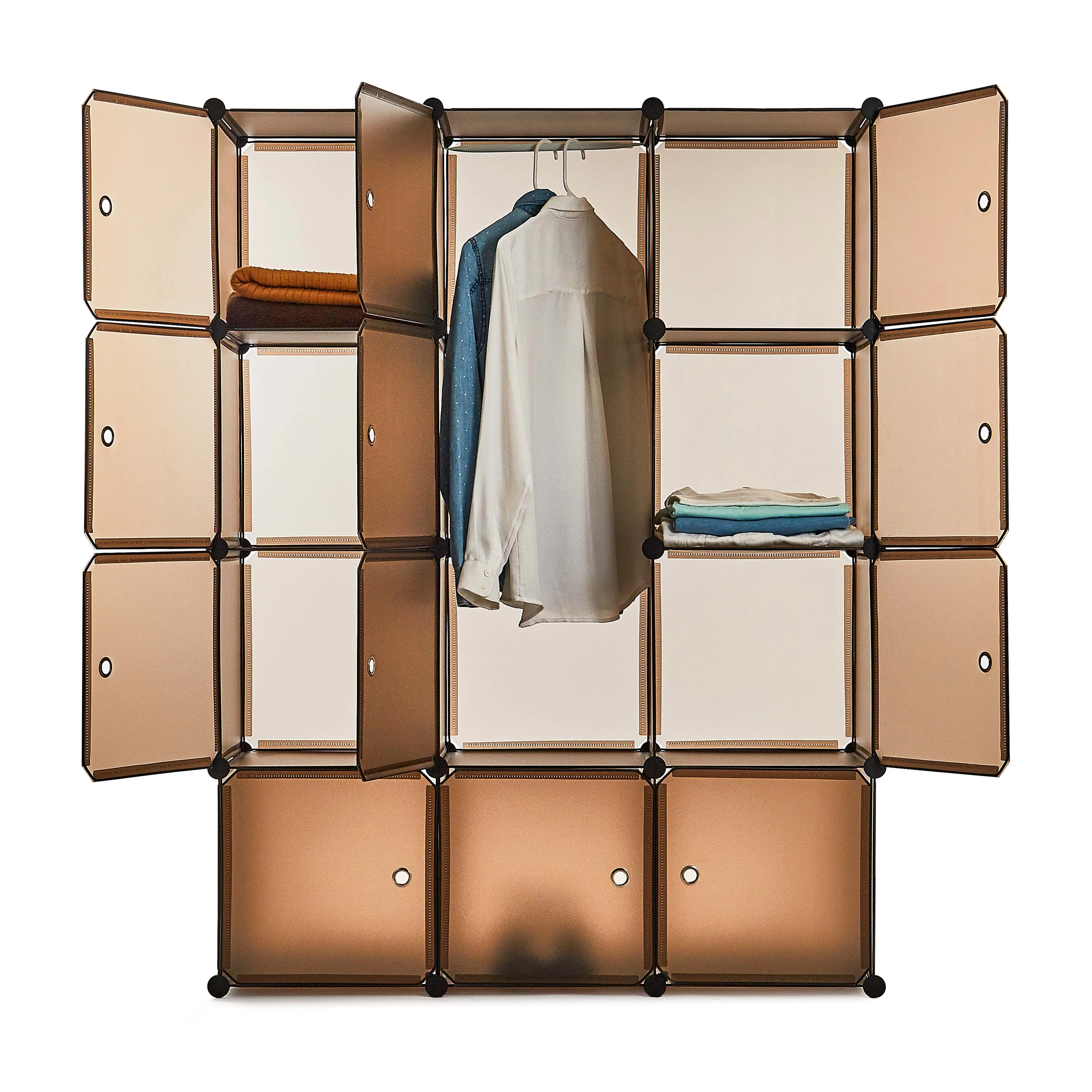 Bedroom PP Storage Wardrobe, 12 Cubes/20 Cubes, Coffee Color and Transparent