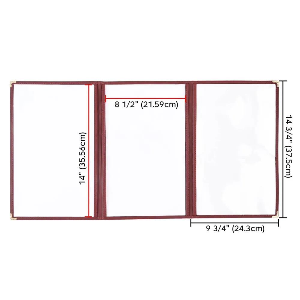 Clear Menu Covers 30ct/Pack 8.5x14 Triple Folder 6-View