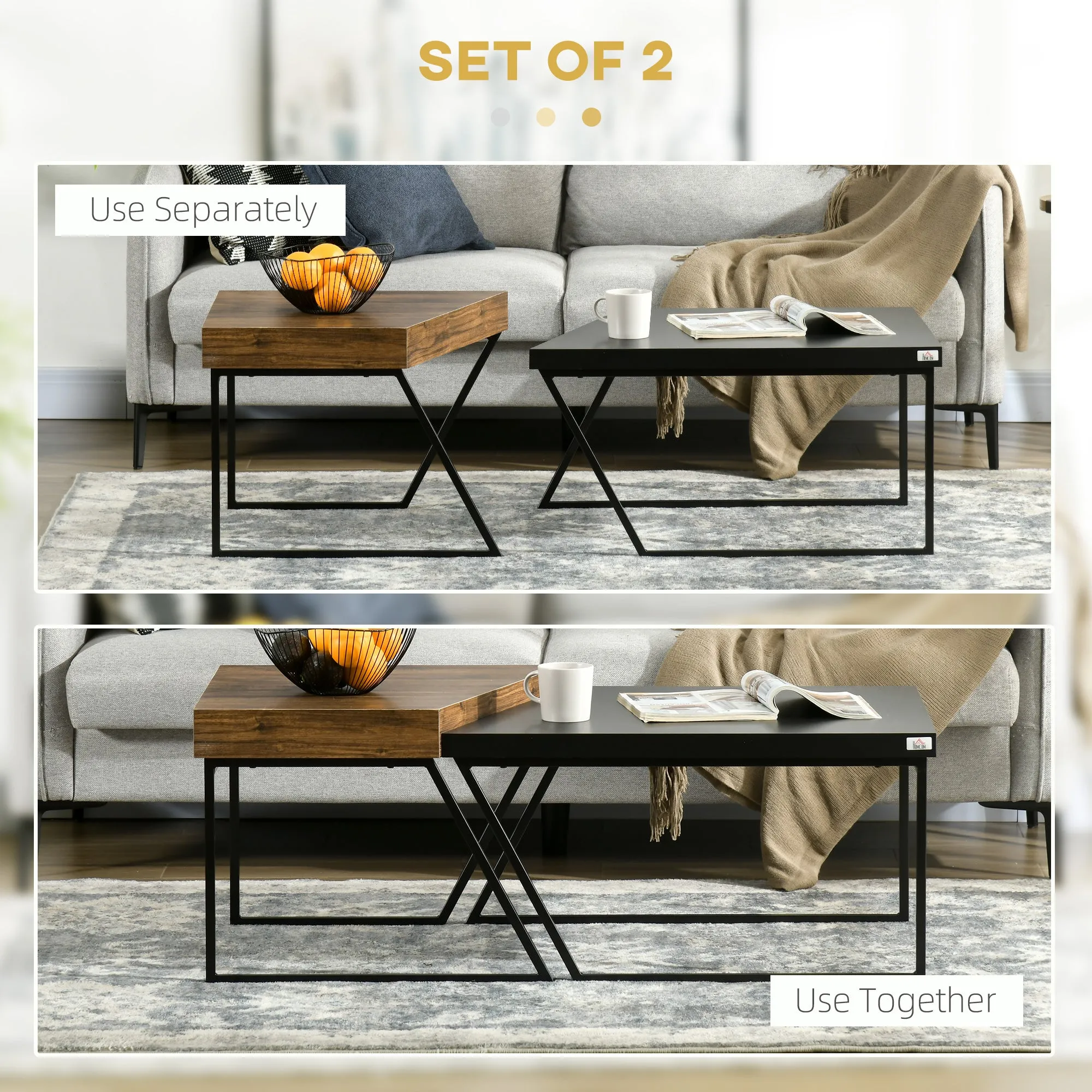 Coffee Table Set of 2, Coffee Tables with Steel Frame for Living Room