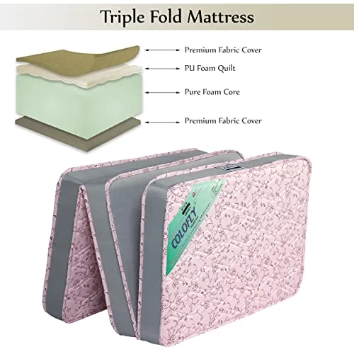 COLOFLY 4 inch Soft & Bounce Single High Density PU Foam Foldable Mattress (72x35x4, Pink)