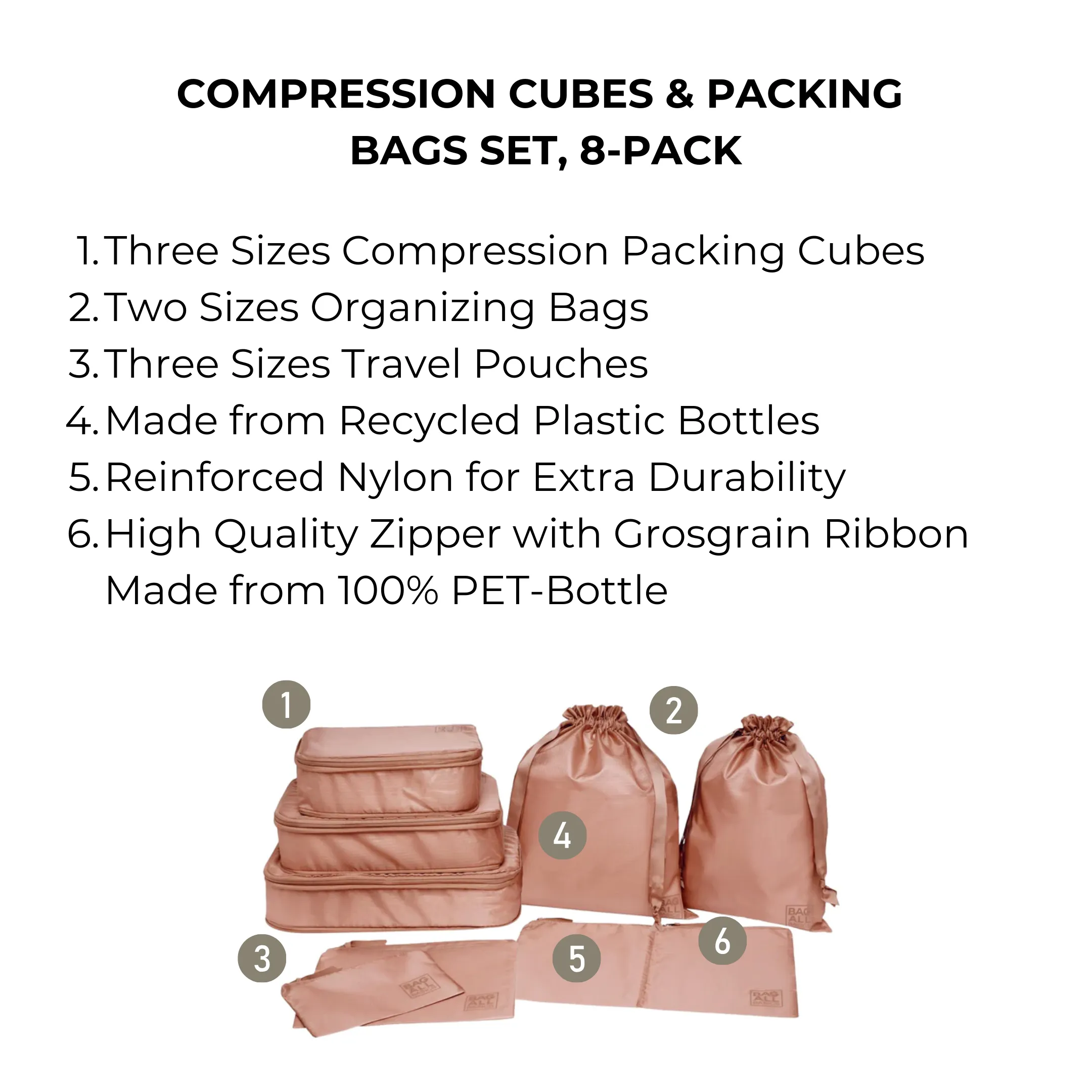 Compression Cubes & Packing Bags Set, 8-pack, Pink/Blush