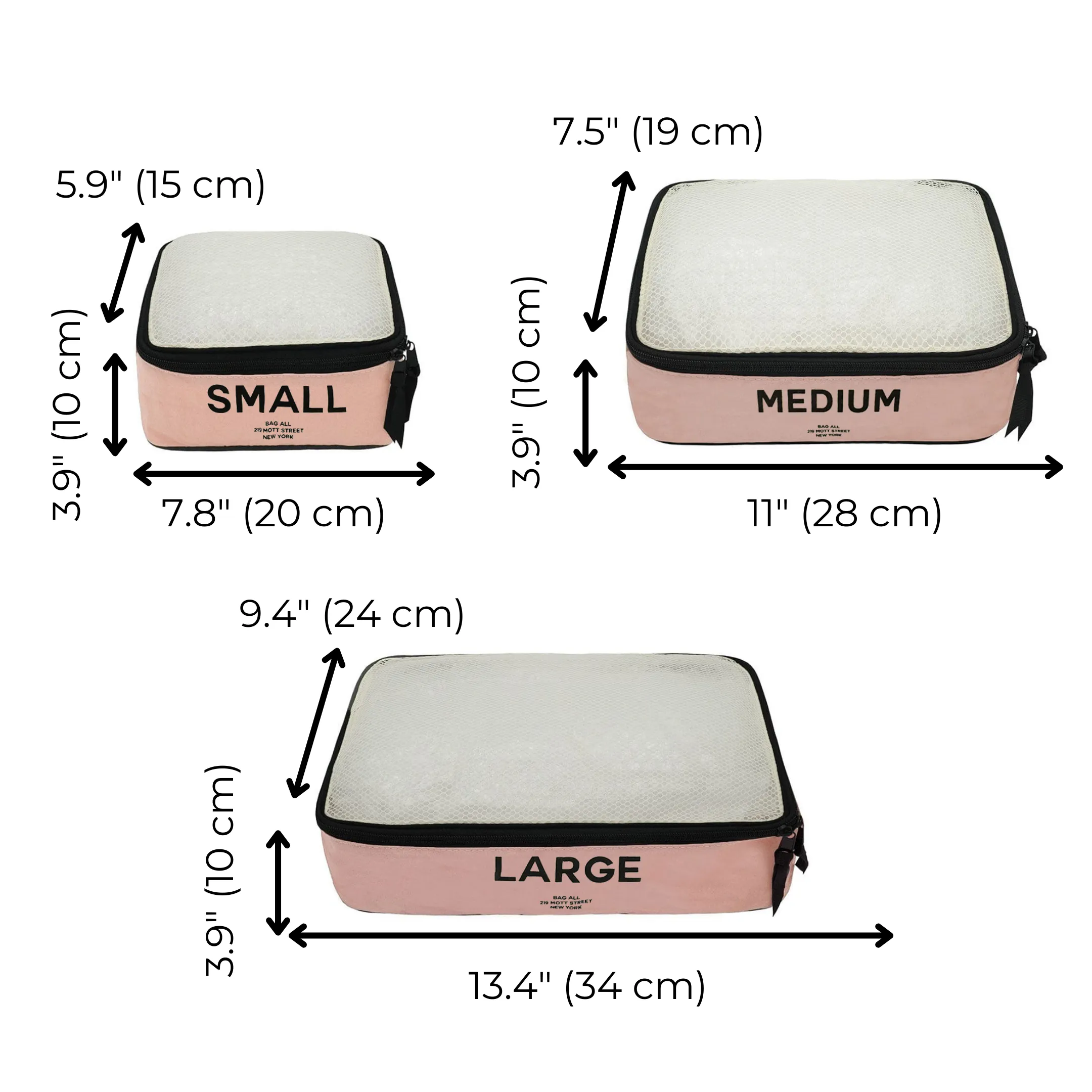 Cotton Packing Cubes, Print, 3-pack Pink/Blush