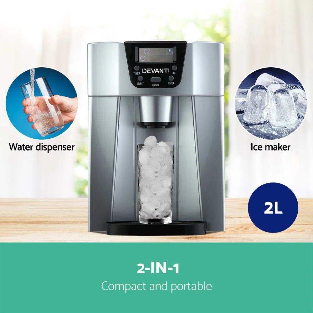 Devanti 2L Portable Ice Cube Maker & Water Dispenser - Silver