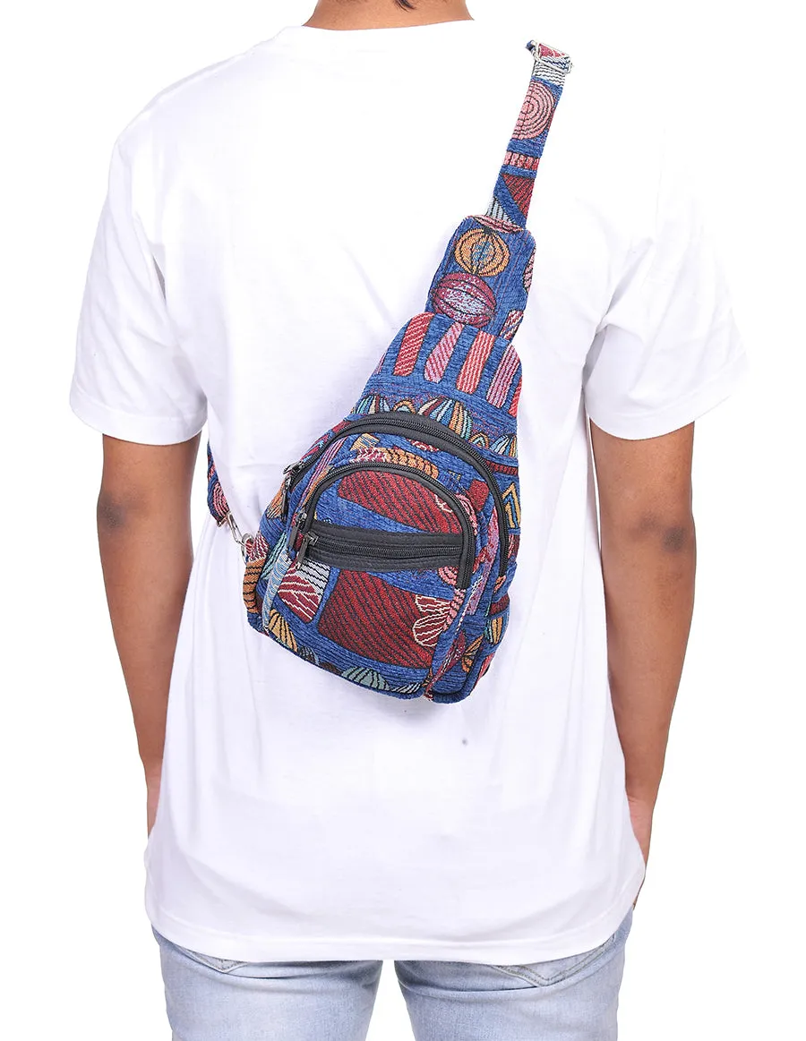 Hippie Boho Cotton Bohemian Crossbody Sling Bag Backpack Blue