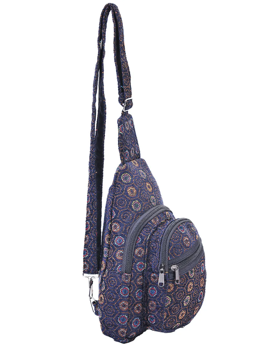 Hippie Boho Cotton Poly Bohemian Sling Bag Backpack Black Mandala