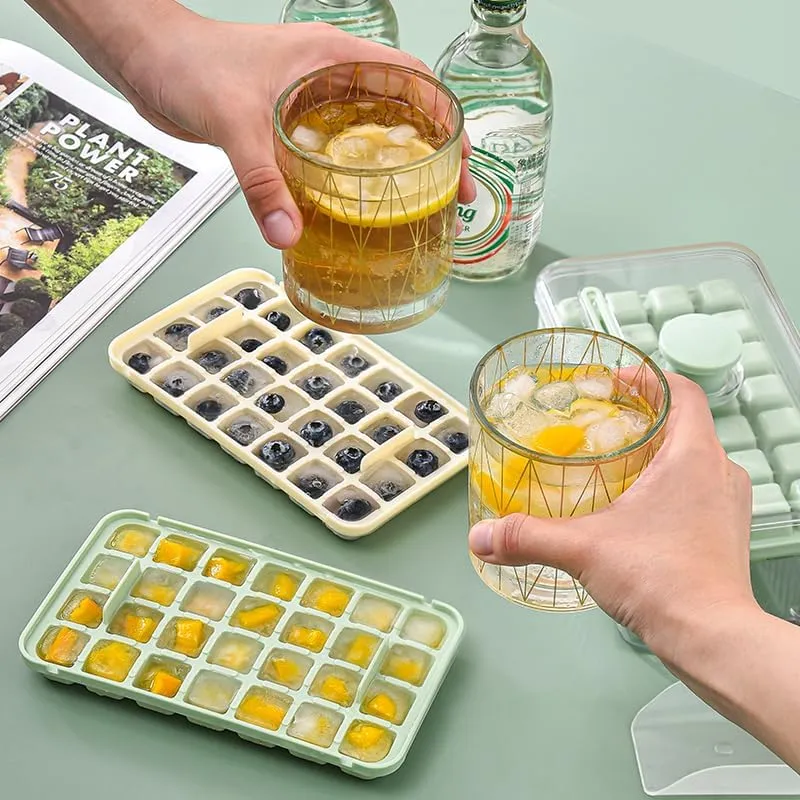 Homestic 2 Layer Ice Cube Tray with Lid | Ice Cube Storage Box with Ice Scoop | 56 Ice Cube Molds for Freezing | One-Press Demolding | BPA Free | Green