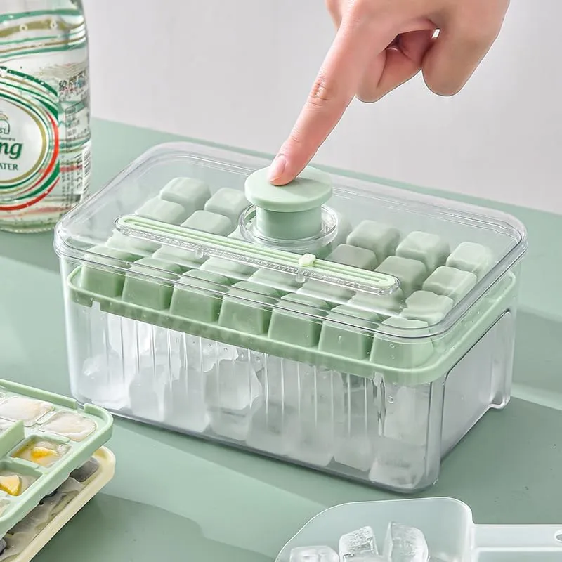 Homestic 2 Layer Ice Cube Tray with Lid | Ice Cube Storage Box with Ice Scoop | 56 Ice Cube Molds for Freezing | One-Press Demolding | BPA Free | Green