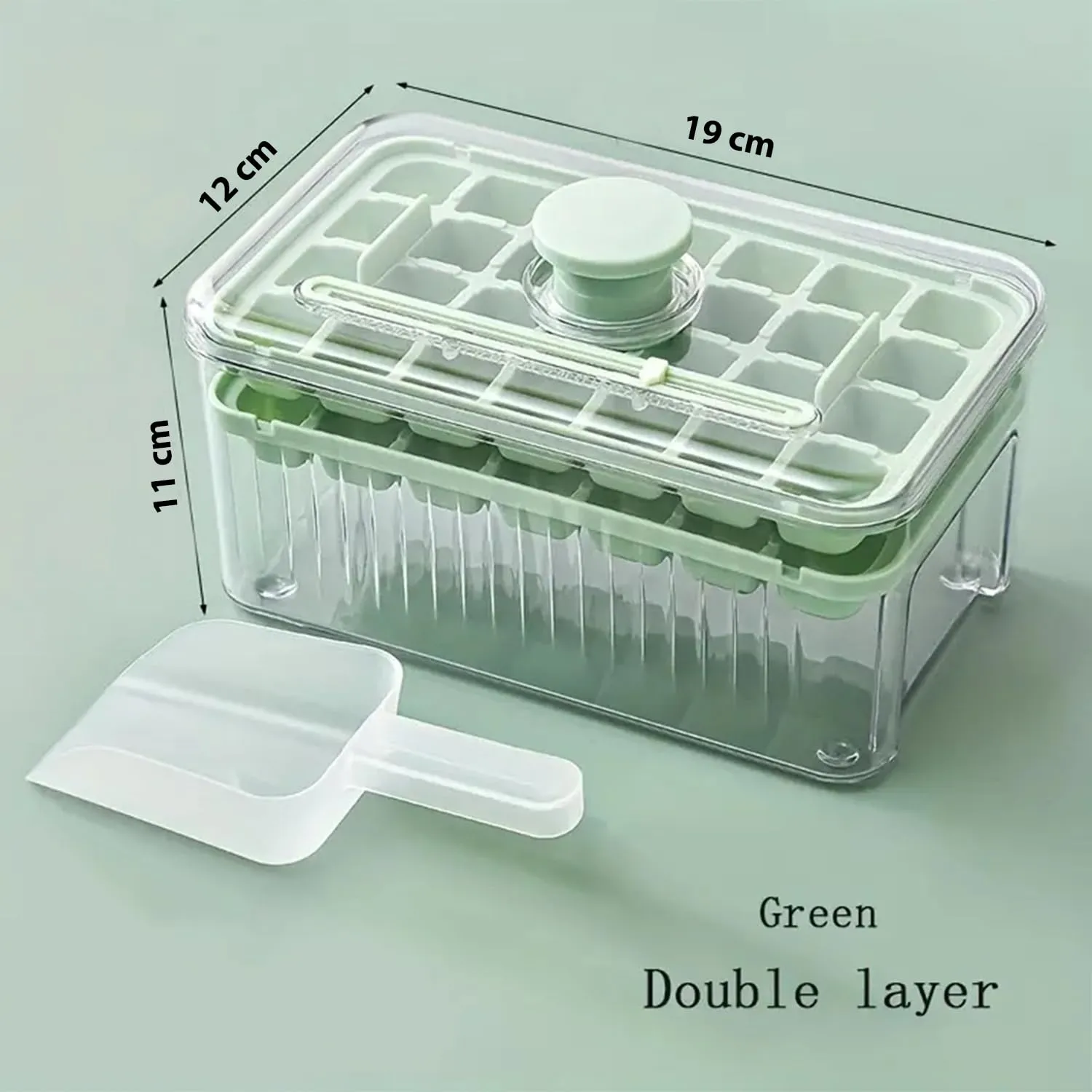 Homestic 2 Layer Ice Cube Tray with Lid | Ice Cube Storage Box with Ice Scoop | 56 Ice Cube Molds for Freezing | One-Press Demolding | BPA Free | Green