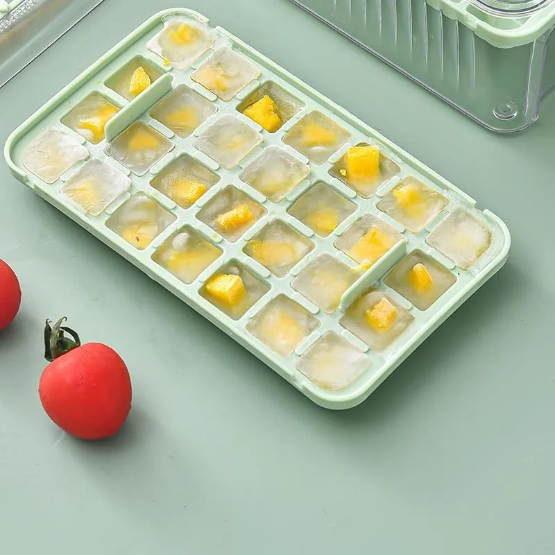 Homestic 2 Layer Ice Cube Tray with Lid | Ice Cube Storage Box with Ice Scoop | 56 Ice Cube Molds for Freezing | One-Press Demolding | BPA Free | Green