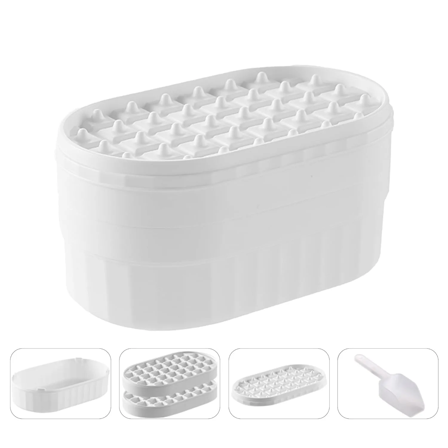 Homestic 2 Layer Ice Cube Trays with Storage Box & Ice Scoop | 72 Compartments | One Press Demolding | Ice Cubes for Whiskey Cocktails Mocktails Soft Drinks | BPA Free | Gray