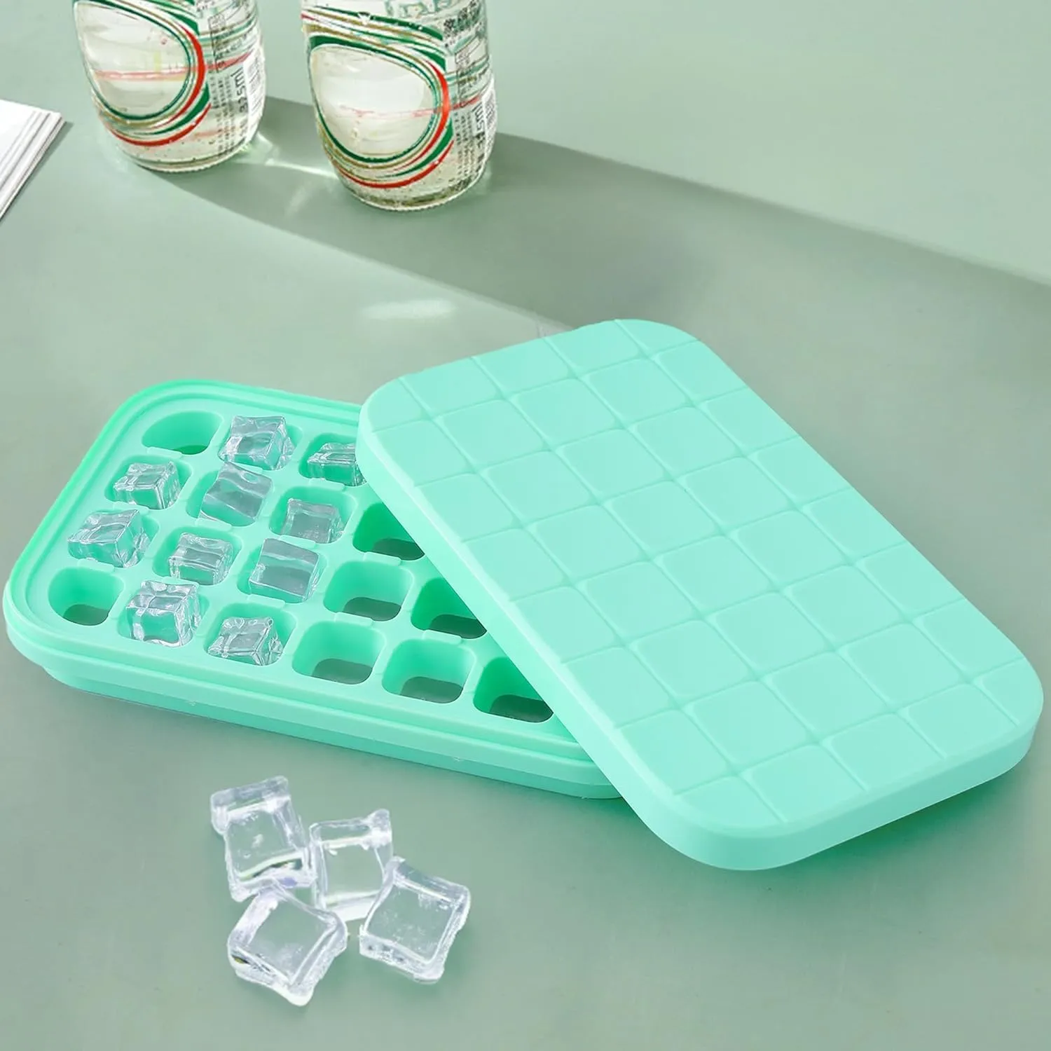 Homestic Single Layer Ice Cube Trays | 28 Compartments | One Press Demolding | Ice Cubes for Whiskey Cocktails Mocktails Soft Drinks | BPA Free | Aqua