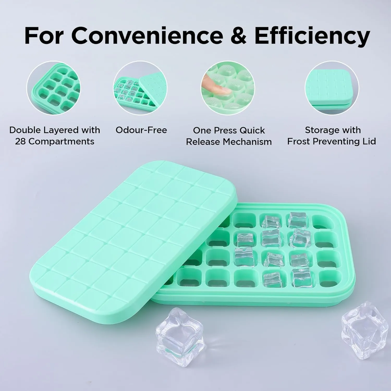 Homestic Single Layer Ice Cube Trays | 28 Compartments | One Press Demolding | Ice Cubes for Whiskey Cocktails Mocktails Soft Drinks | BPA Free | Aqua