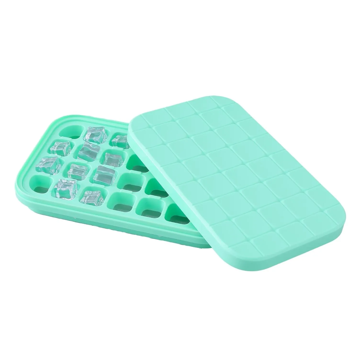 Homestic Single Layer Ice Cube Trays | 28 Compartments | One Press Demolding | Ice Cubes for Whiskey Cocktails Mocktails Soft Drinks | BPA Free | Aqua