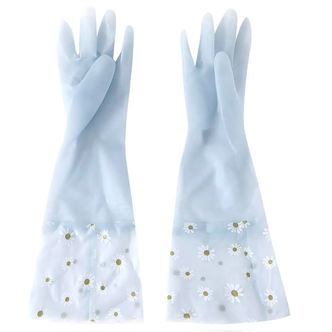 Kuber Industries Multi-Purpose Hand Gloves For Kitchen Cleaning, Bathroom Cleaning & Gardening|Reusable Gardening Gloves|Long Elbow Gloves For Better Protection|Non-Slippery & Durable |9051|Jelly Blue