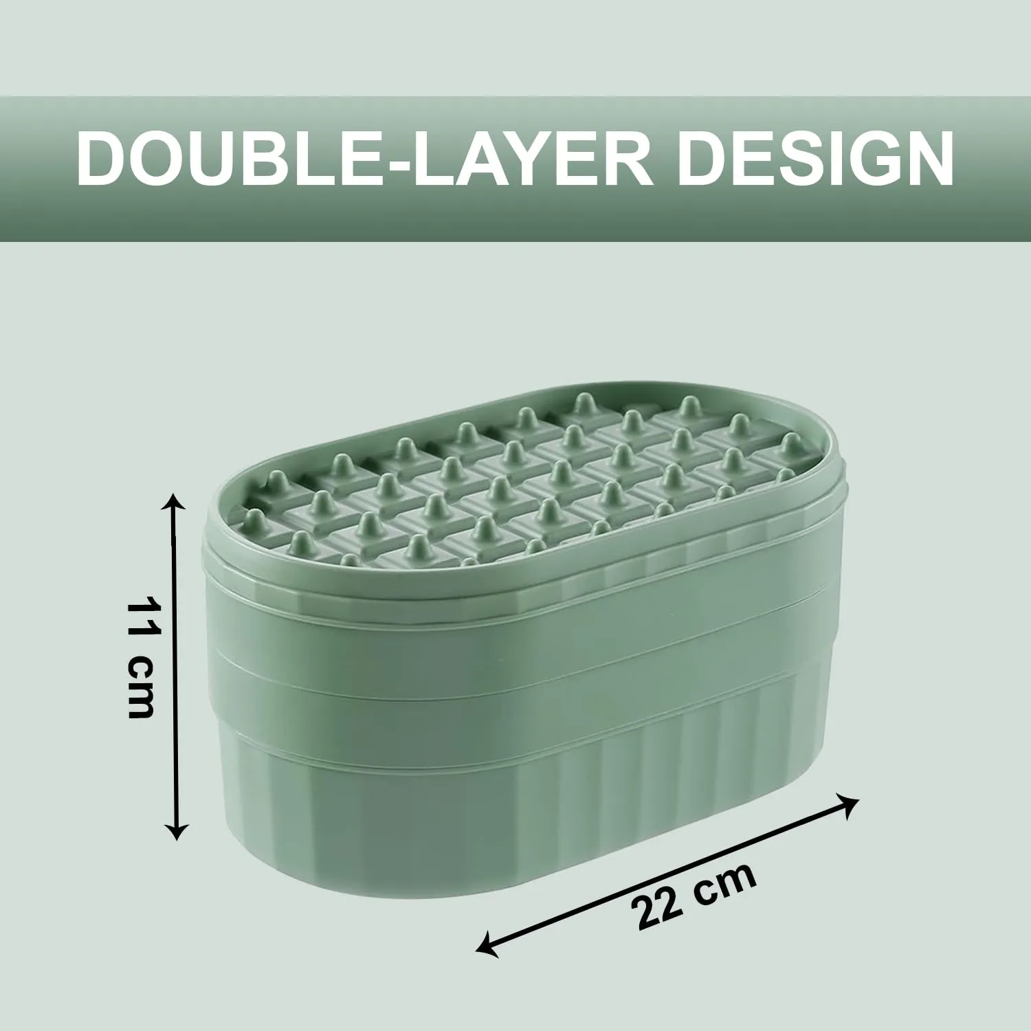 Kuber Industries Pack of 4| 2 Layer Ice Cube Tray with Lid | Ice Cube Storage Box with Ice Scoop | 72 Ice Cube Molds for Freezing | One-Press Demolding | BPA Free | Green