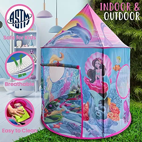 Musical Mermaid Tent with Under-The-Sea Button Mermaid Gifts for Girls