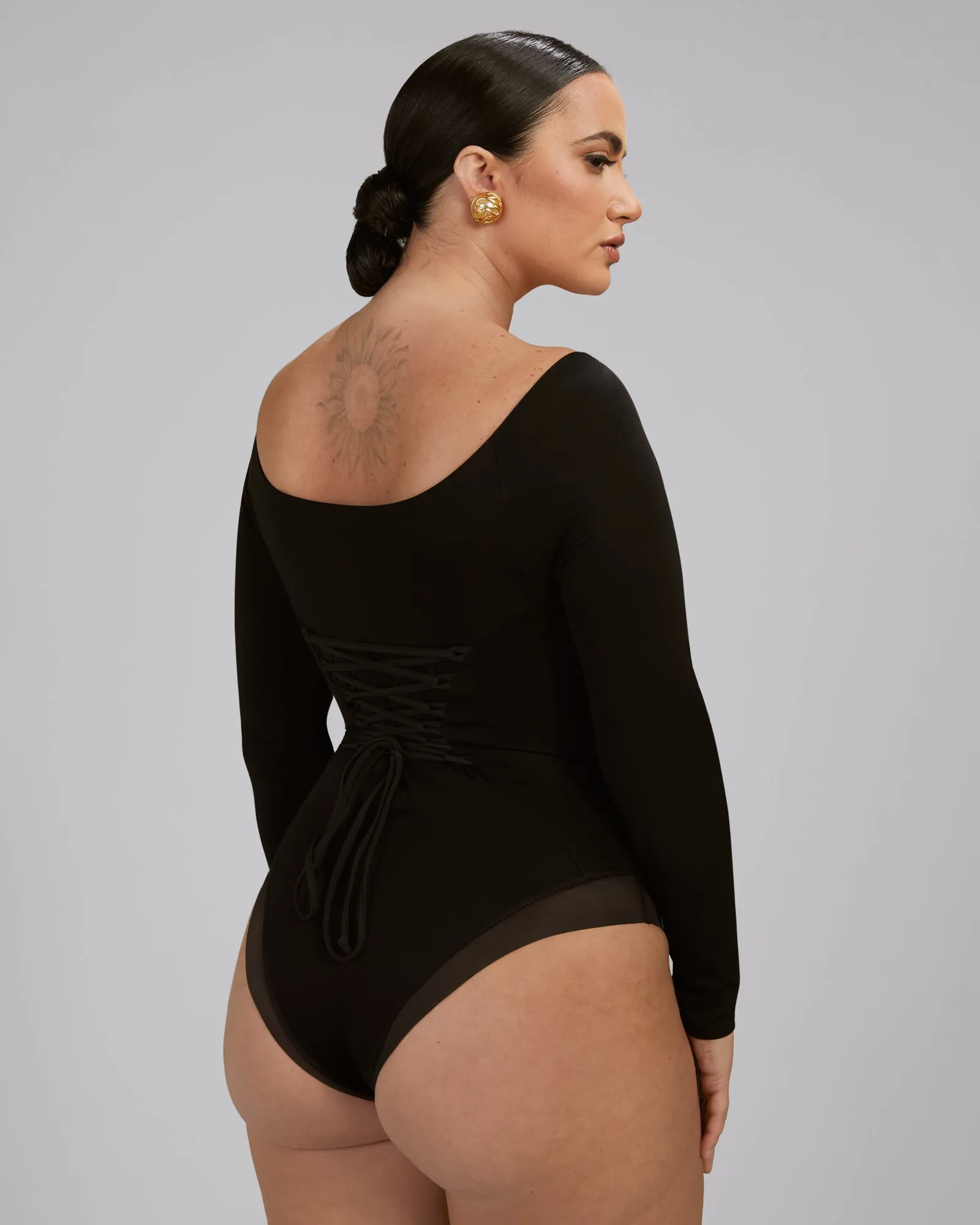 Scoopy Long Sleeve Bodysuit - Black