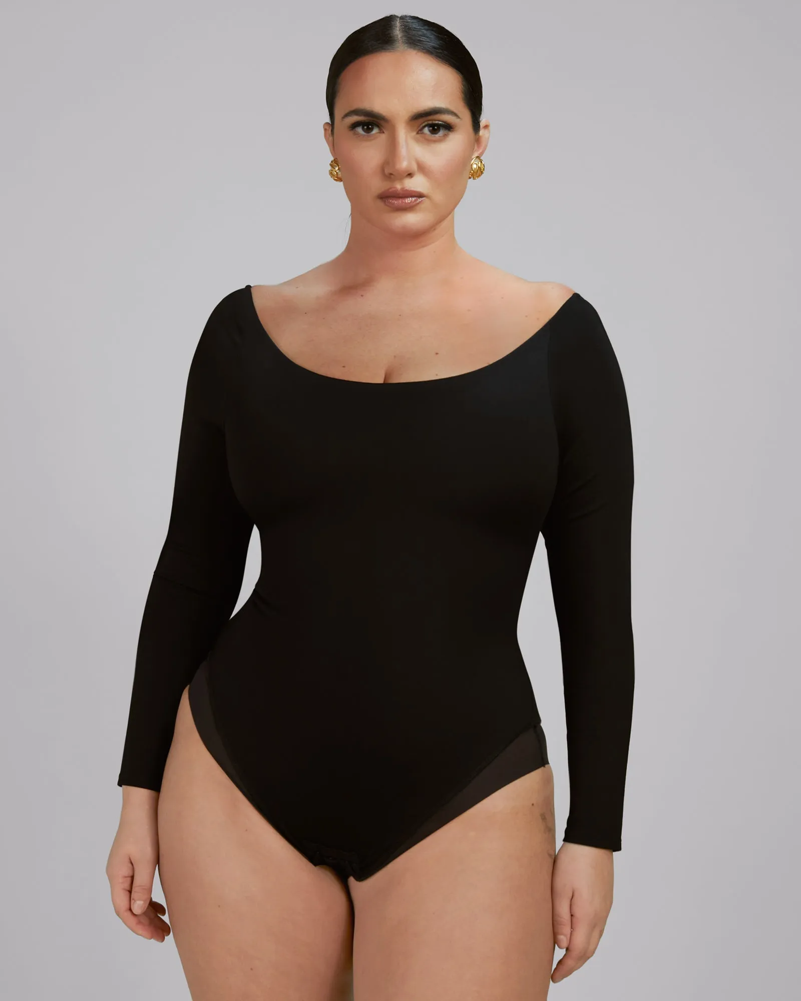 Scoopy Long Sleeve Bodysuit - Black