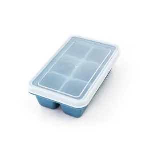 Stackable Silicone 6-Grid Ice Cube Trays with Lid Super Easy Release Ice Cube Molds- Tray Durable & Dishwasher Safe for Food, Cocktail, Drinks