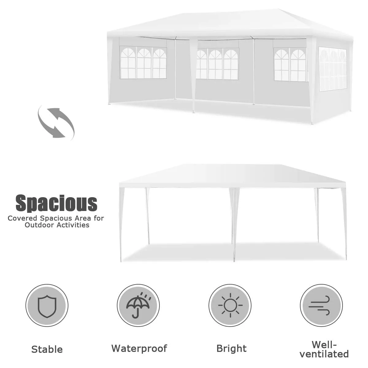 Tangkula Outdoor 10 x 20 Feet Canopy Tent, Party Wedding Tent with Removable Walls, Portable Canopy Shelter Gazebo Pavilion for Event