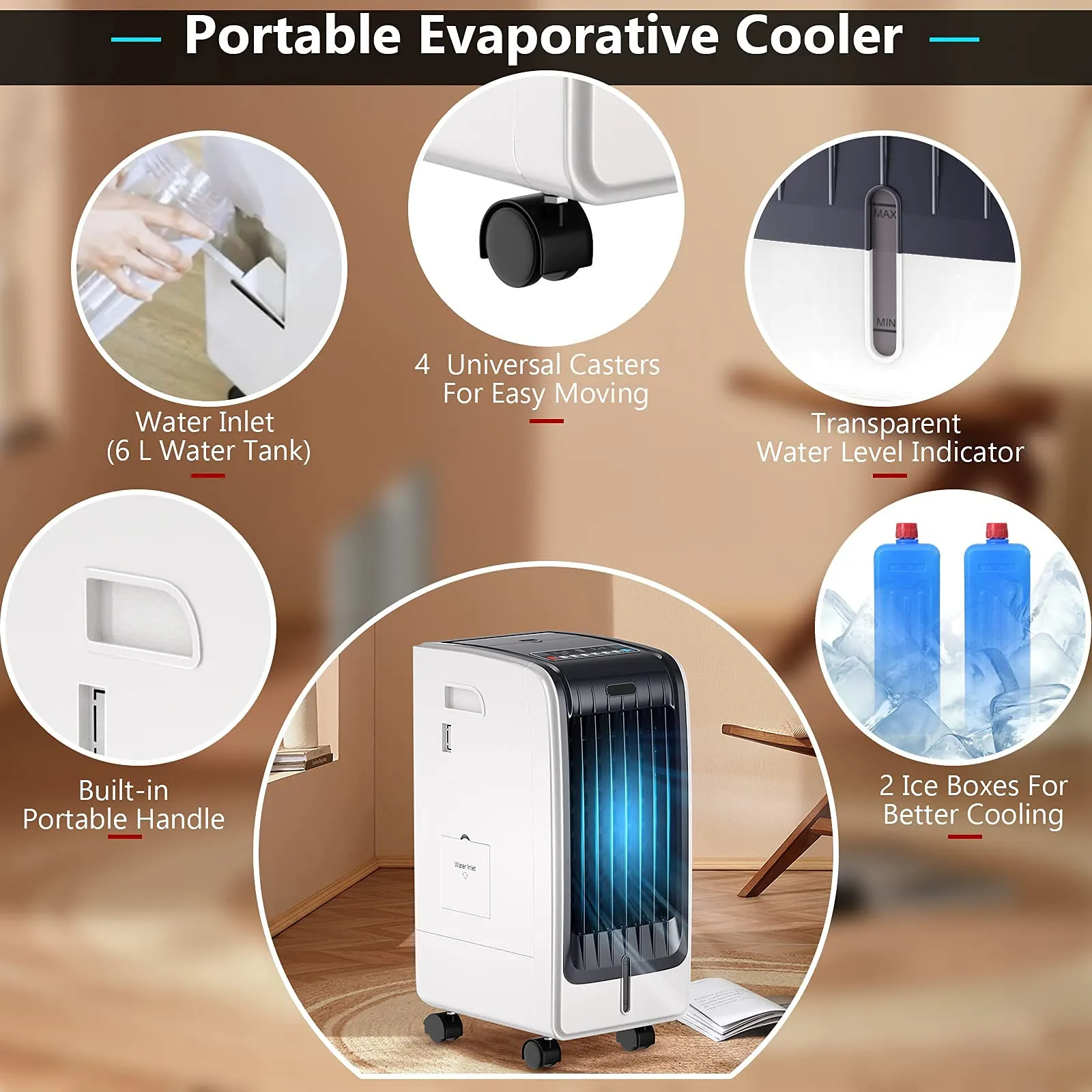 Tangkula Portable Evaporative Air Cooler for Room, 3-in-1 Portable Air Cooler with Remote Control