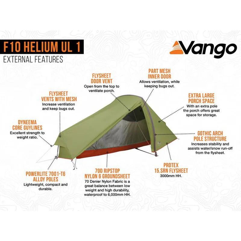 Vango F10 Helium UL 1 Tent - Alpine Green