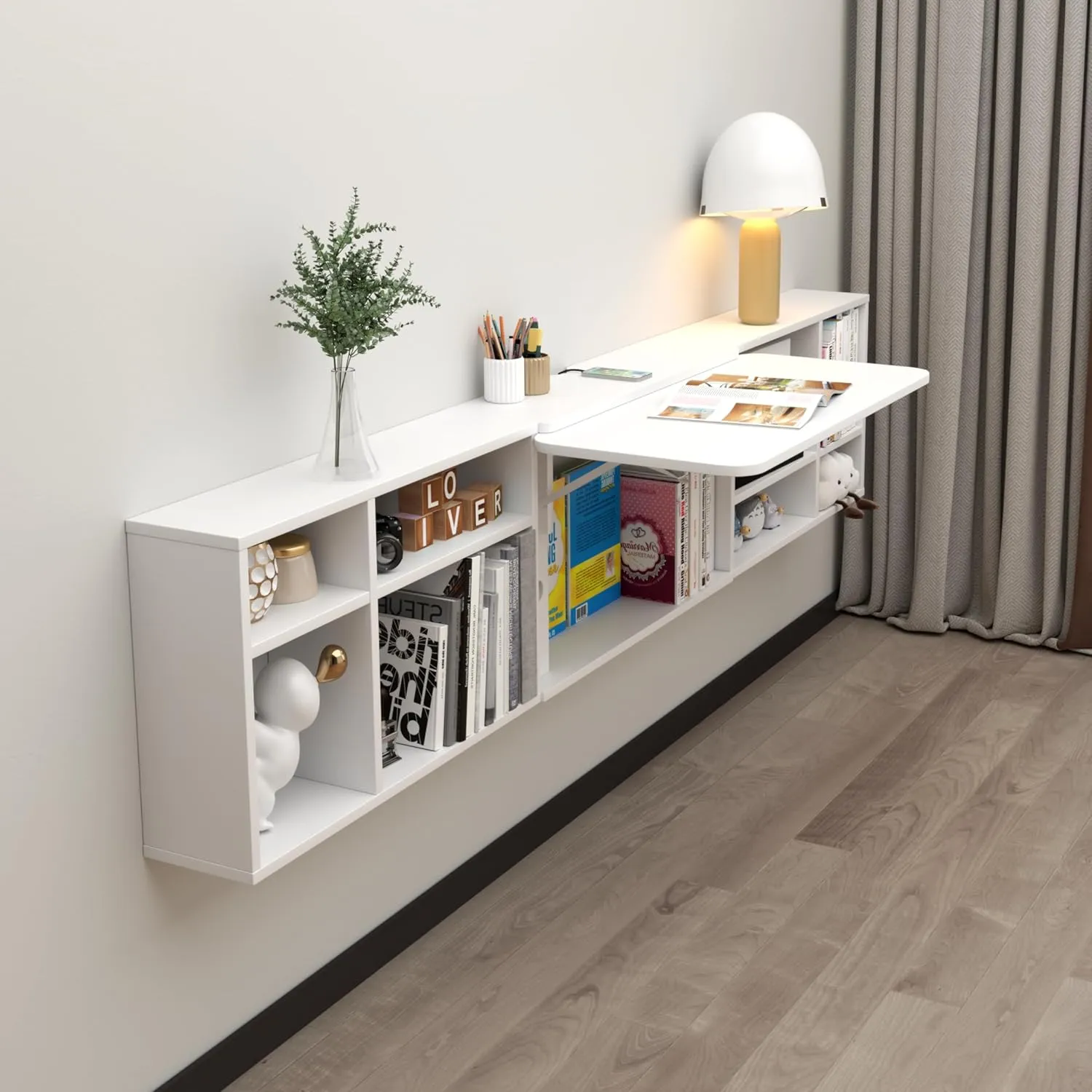 White 80" Free Modular Wall Fold Down Desk