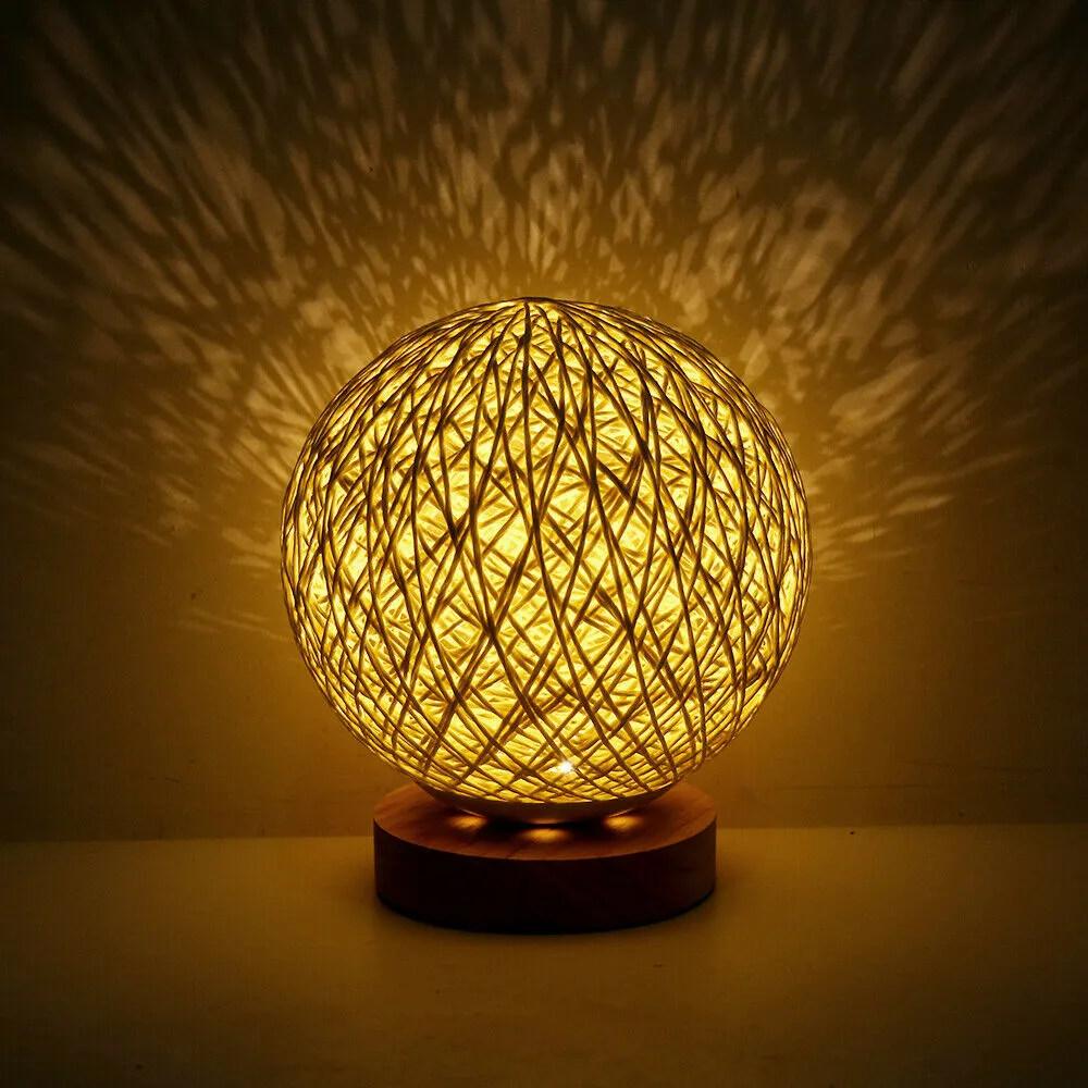 Wooden Rattan LED Table Desk Bedside Night Light