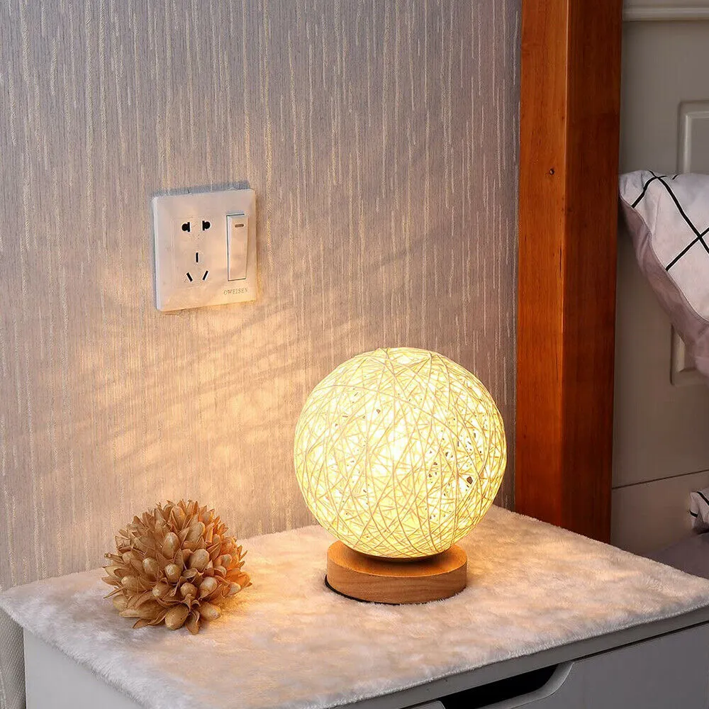 Wooden Rattan LED Table Desk Bedside Night Light