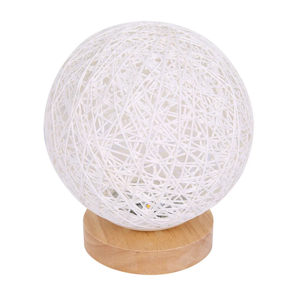 Wooden Rattan LED Table Desk Bedside Night Light